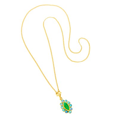 Lot 1180 - High Karat Gold, Jade and Opal Pendant with Chain Necklace