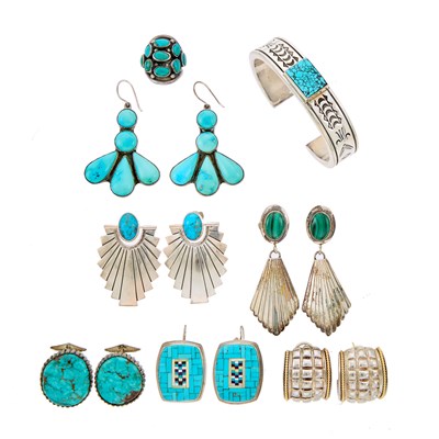 Lot 1225 - Group of Silver and Hardstone Native American Jewelry