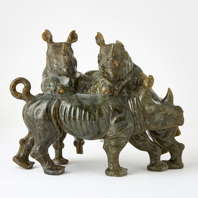Lot 252 - Hardstone Group of Three Rhinoceroses