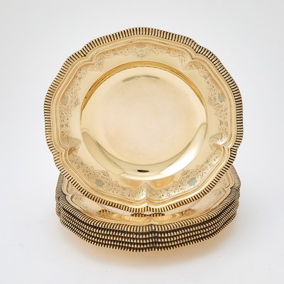 Lot 187 - Set of Six French Silver Gilt Footed Plates