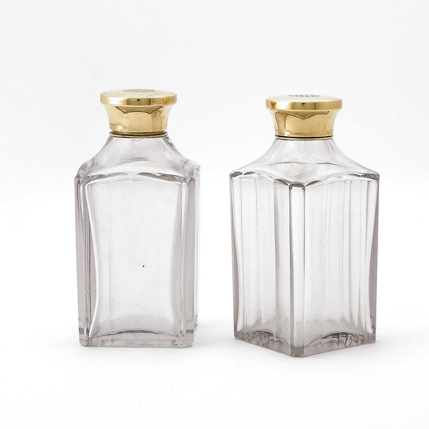 Lot 232 - Pair of Cartier 14Kt Gold Mounted Glass Scent Bottles