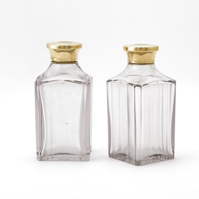 Lot 232 - Pair of Cartier 14Kt Gold Mounted Glass Scent Bottles