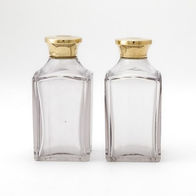 Lot 232 - Pair of Cartier 14Kt Gold Mounted Glass Scent Bottles