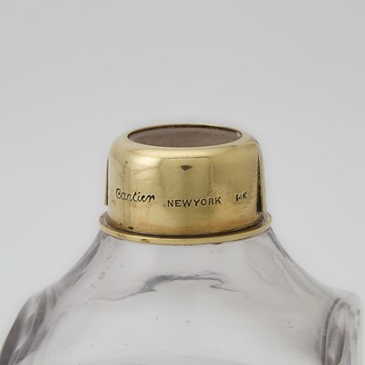 Lot 232 - Pair of Cartier 14Kt Gold Mounted Glass Scent Bottles