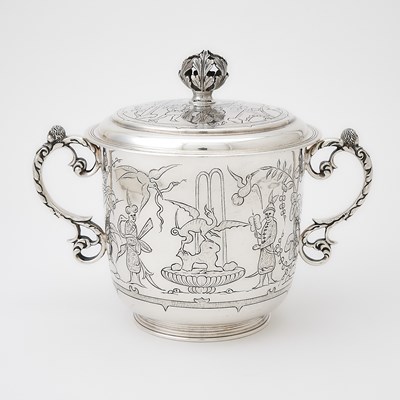 Lot 150 - Edward VII Sterling Silver Chinoserie Decorated Covered Two Handled Cup