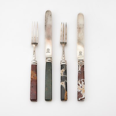 Lot 111 - Victorian Sterling Silver and Hardstone Dessert Service