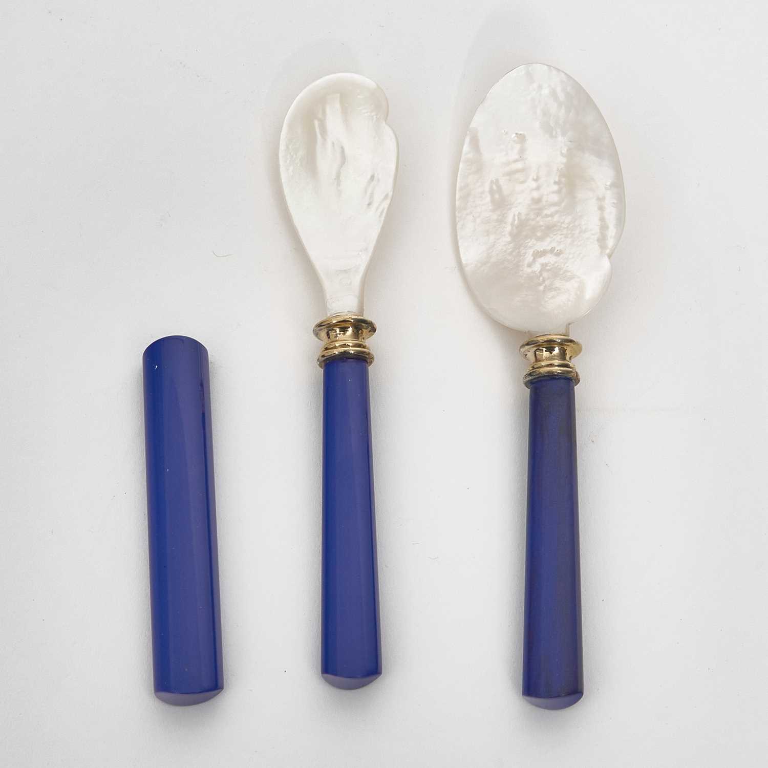 Lot 131 - Fabergé Sterling Silver, Mother-of-Pearl and Hard Stone Caviar Set