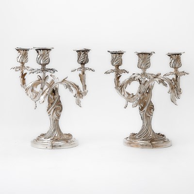 Lot 192 - Pair of French Silver Three-Light Candelabra