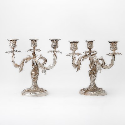 Lot 192 - Pair of French Silver Three-Light Candelabra