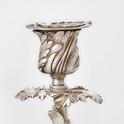 Lot 192 - Pair of French Silver Three-Light Candelabra