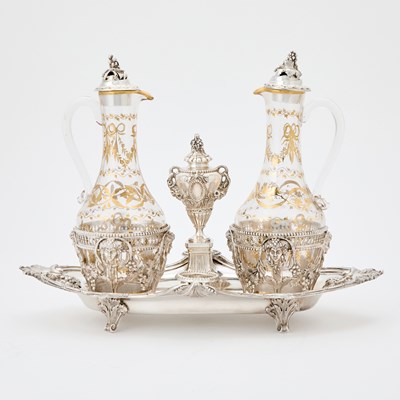 Lot 190 - French Silver and Gilt Decorated Glass Cruet Set