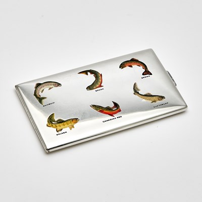 Lot 295 - American Sterling Silver and Enamel Novelty Fishing Cigarette Case