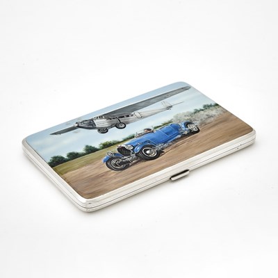 Lot 142 - George V Sterling Silver and Enamel Novelty "Racing" Cigarette Case