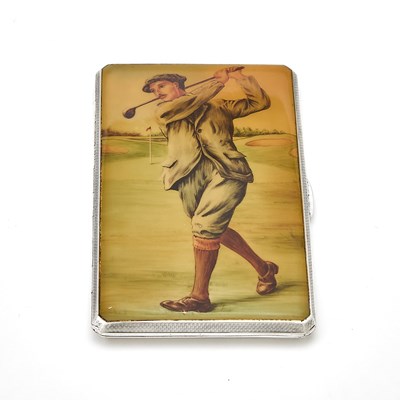 Lot 144 - George VI Sterling Silver and Enamel Novelty "Golfing" Cigarette Case