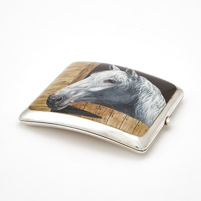 Lot 136 - George V Sterling Silver and Enamel Novelty Equestrian Cigarette Case