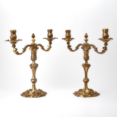 Lot 152 - Pair of Edward VII Sterling Silver Gilt Two Light Candelabra