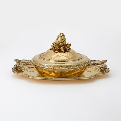 Lot 201 - Puiforcat Silver Gilt Covered Ecuelle and Tray