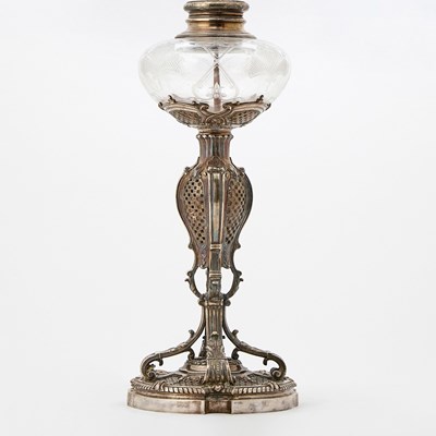 Lot 184 - French Silver and Etched Glass Fluid Lamp