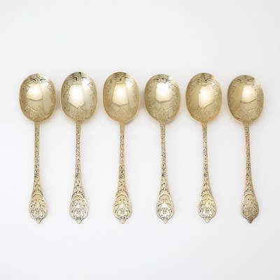 Lot 109 - Assembled Set of Six Irish George III Sterling Silver Gilt Serving Spoons
