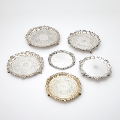 Lot 105 - Group of Five English Sterling Silver Salvers