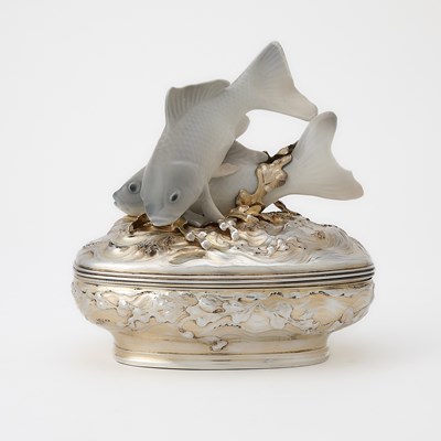 Lot 203 - French Silver and Porcelain Covered Dish