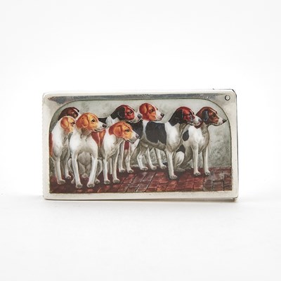 Lot 134 - Edward VII Sterling Silver and Enamel Novelty Vesta Case with Hounds