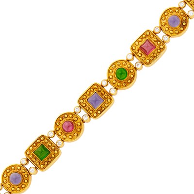 Lot 8 - Gold, Cabochon Colored Stone and Diamond Bracelet