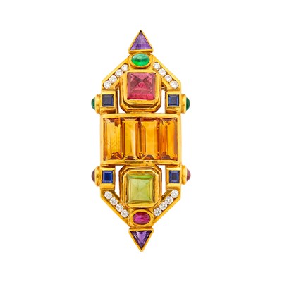 Lot 9 - Gold, Gem-Set and Diamond Clip-Brooch