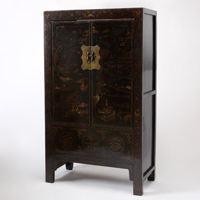 Lot 136 - Chinese Black Lacquered Chinoiserie Decorated Cabinet