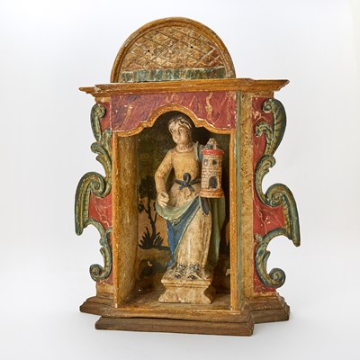 Lot 150 - Continental Carved and Painted Wood Figure of Saint, Possibly Barbara
