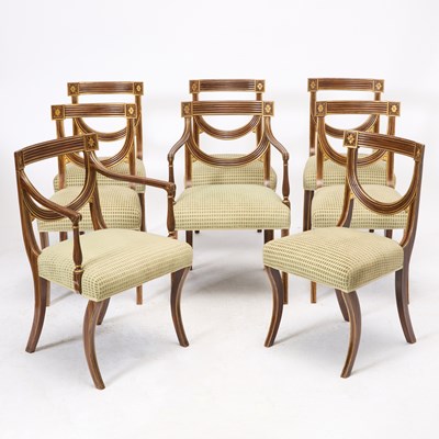 Lot 117 - Set of Twelve Regency Style Gilt-Decorated and Grain Painted Dining Chairs