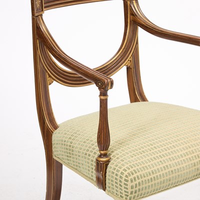 Lot 117 - Set of Twelve Regency Style Gilt-Decorated and Grain Painted Dining Chairs