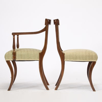 Lot 117 - Set of Twelve Regency Style Gilt-Decorated and Grain Painted Dining Chairs