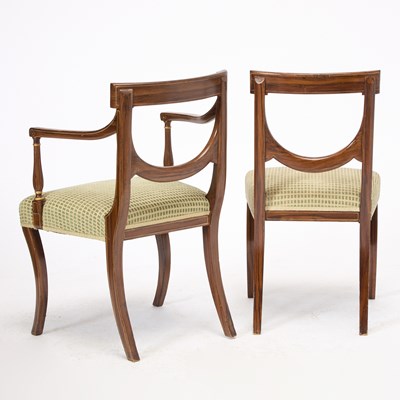 Lot 117 - Set of Twelve Regency Style Gilt-Decorated and Grain Painted Dining Chairs