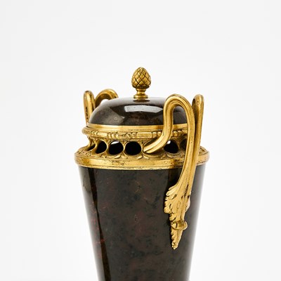 Lot 123 - Pair of Louis XVI Ormolu-Mounted Bloodstone Covered Urns