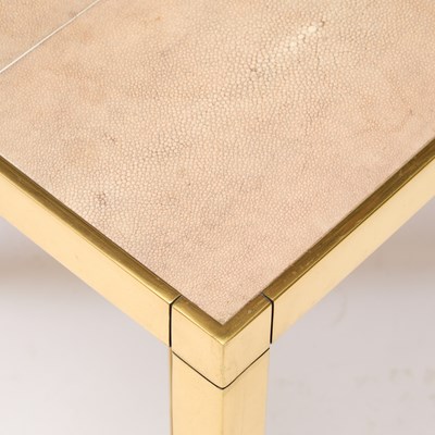 Lot 130 - Karl Springer Style Brass and Shagreen Triangular Leg Brass End Table
