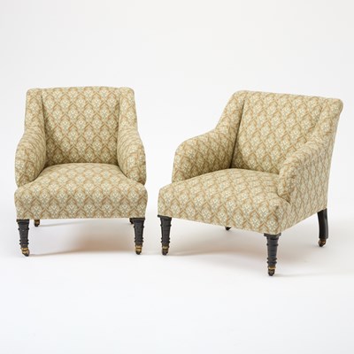 Lot 132 - Pair of Upholstered Ebonized Slipper Chairs