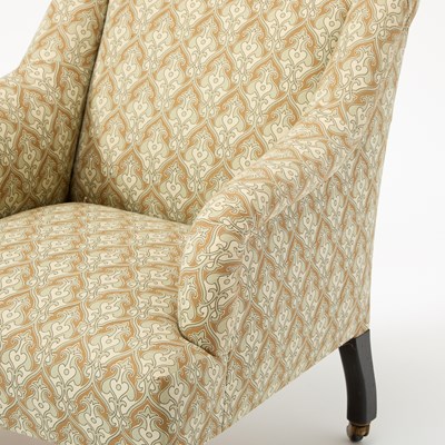 Lot 132 - Pair of Upholstered Ebonized Slipper Chairs