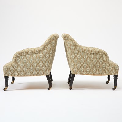 Lot 132 - Pair of Upholstered Ebonized Slipper Chairs