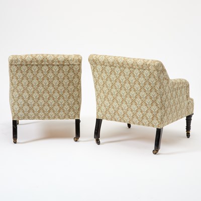 Lot 132 - Pair of Upholstered Ebonized Slipper Chairs