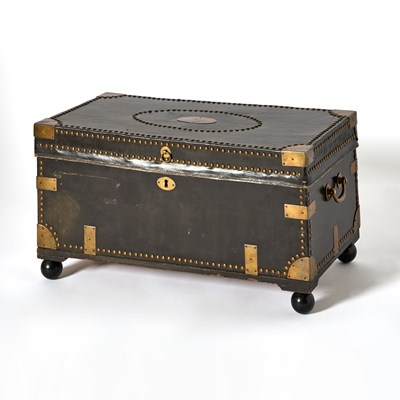 Lot 138 - English Brass-Mounted Leather Trunk