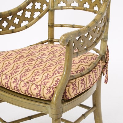 Lot 144 - Set of Seven Regency Style Green Painted Faux Bamboo Chairs