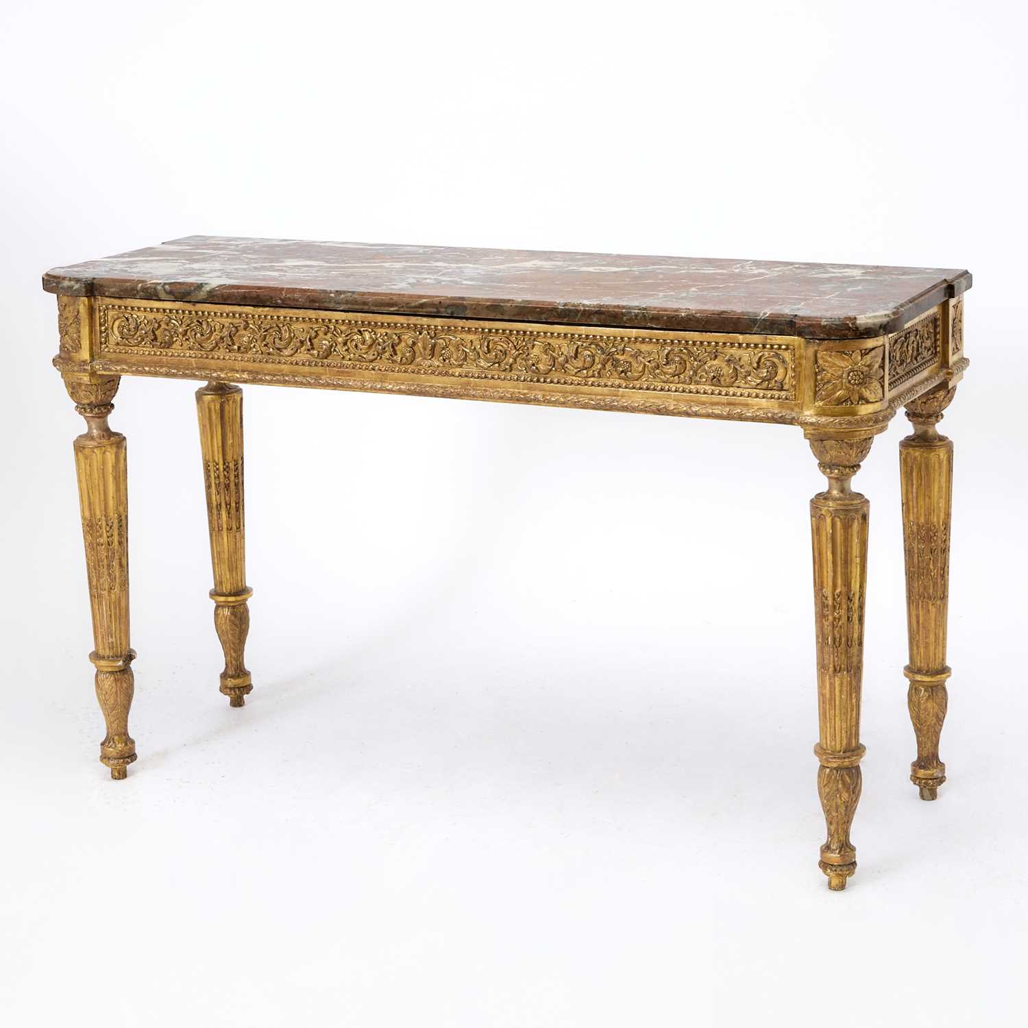 Lot 151 - Continental Neoclassical Marble Top Giltwood Console