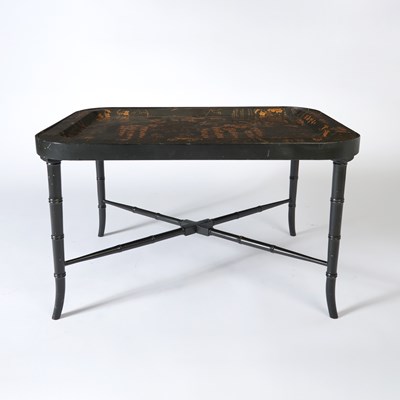 Lot 159 - Black Painted and Gilt-Decorated Tole Tray Table