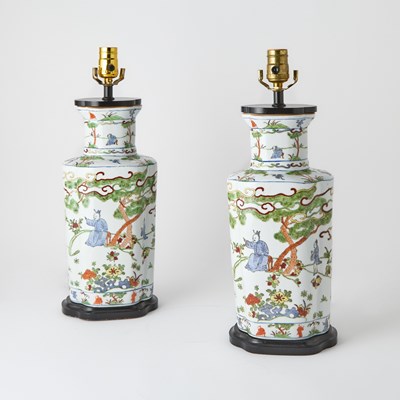 Lot 162 - Pair of Chinese Style Famille Verte Porcelain Lamps