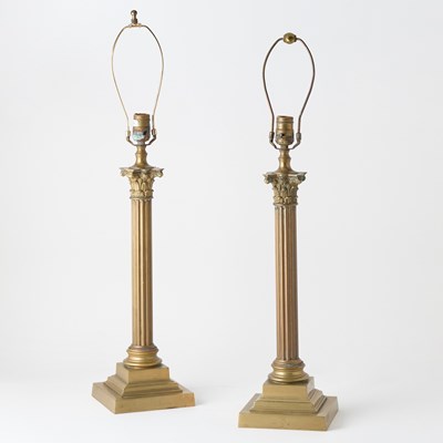 Lot 157 - Pair of Brass Columnar Form Lamps