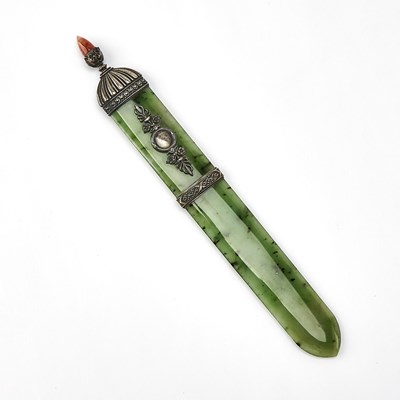 Lot 241 - Fabergé Style Silver-Mounted Jade Paper Knife
