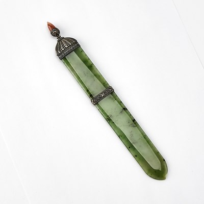Lot 241 - Fabergé Style Silver-Mounted Jade Paper Knife