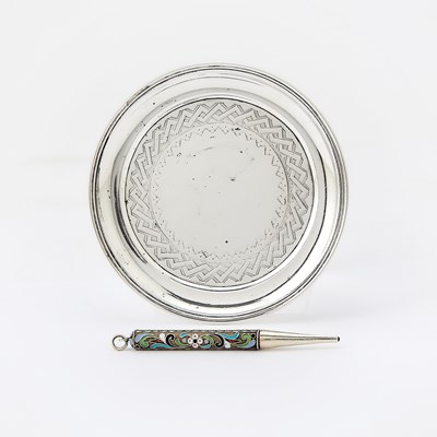 Lot 223 - Russian Silver and Cloisonné Enamel Pencil; Together with a Russian Silver Dish