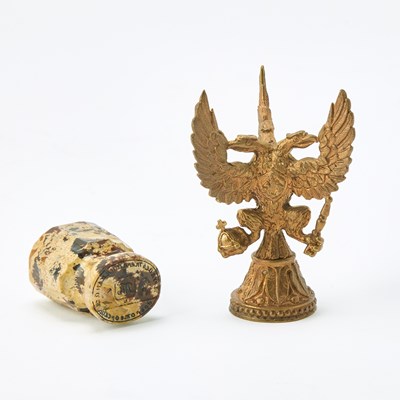 Lot 238 - Russian Hardstone Hand Seal; Together with a Russian Gilt-Metal Finial
